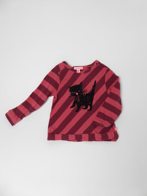 T-shirt lang (92) Rood gestreepte longsleeve met kat